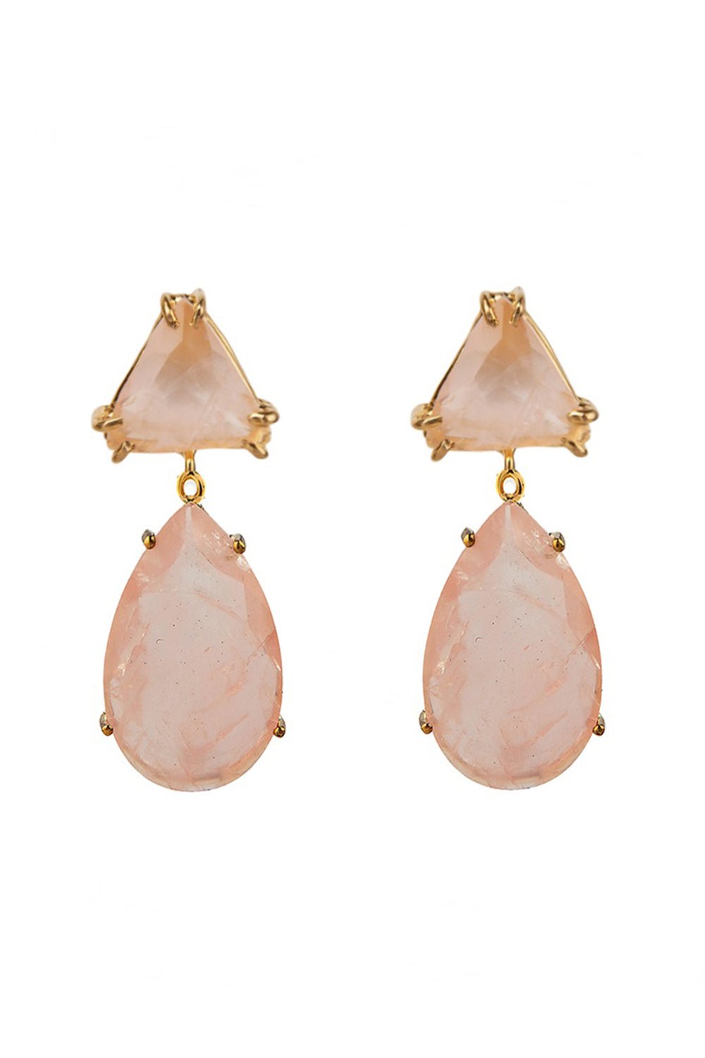 BOUNKIT JEWELRY-Trillion Rose Quartz Earrings-PINK