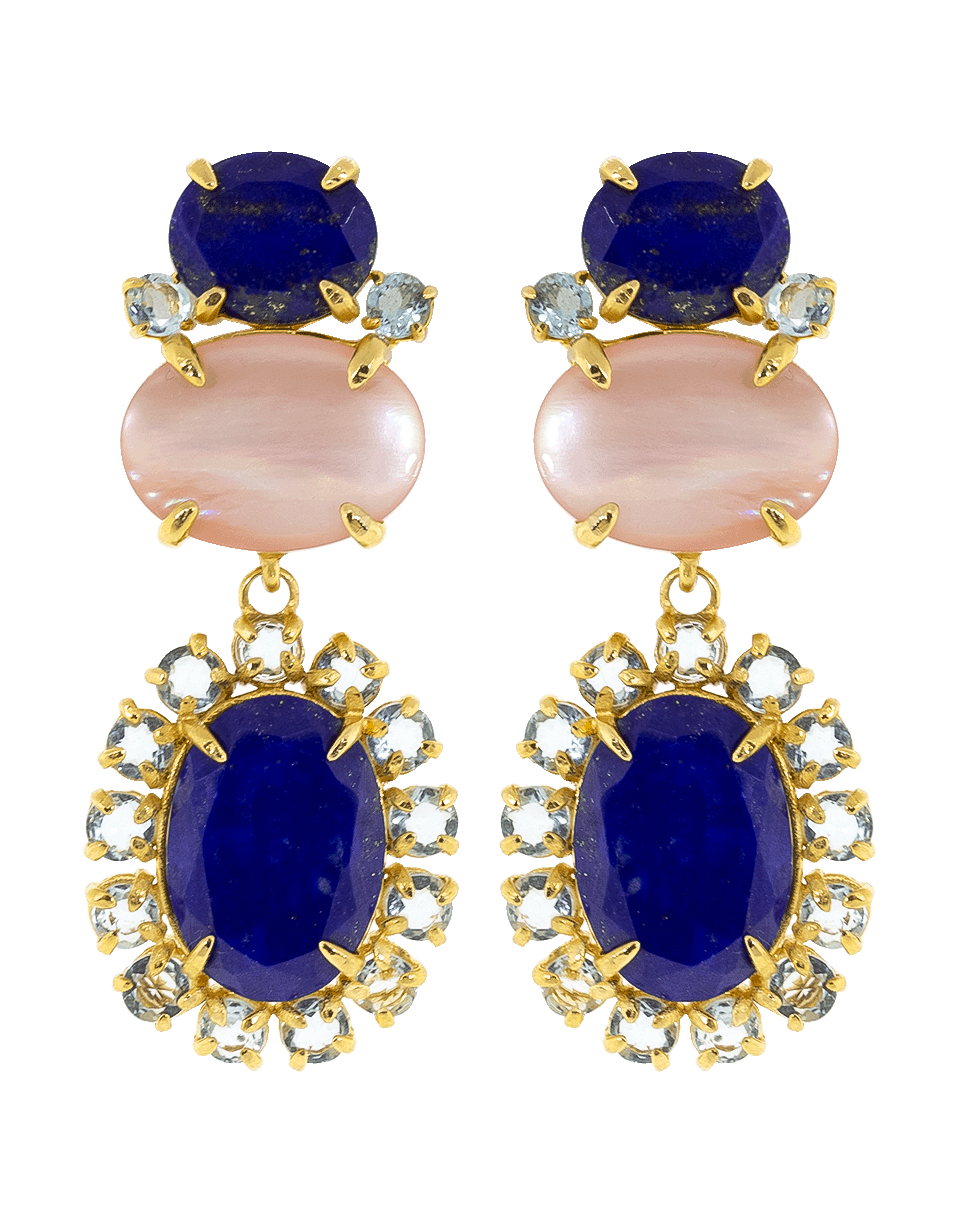 BOUNKIT JEWELRY-Pink Mother Of Pearl, Lapis And Quartz Earrings-PNK/BLUE