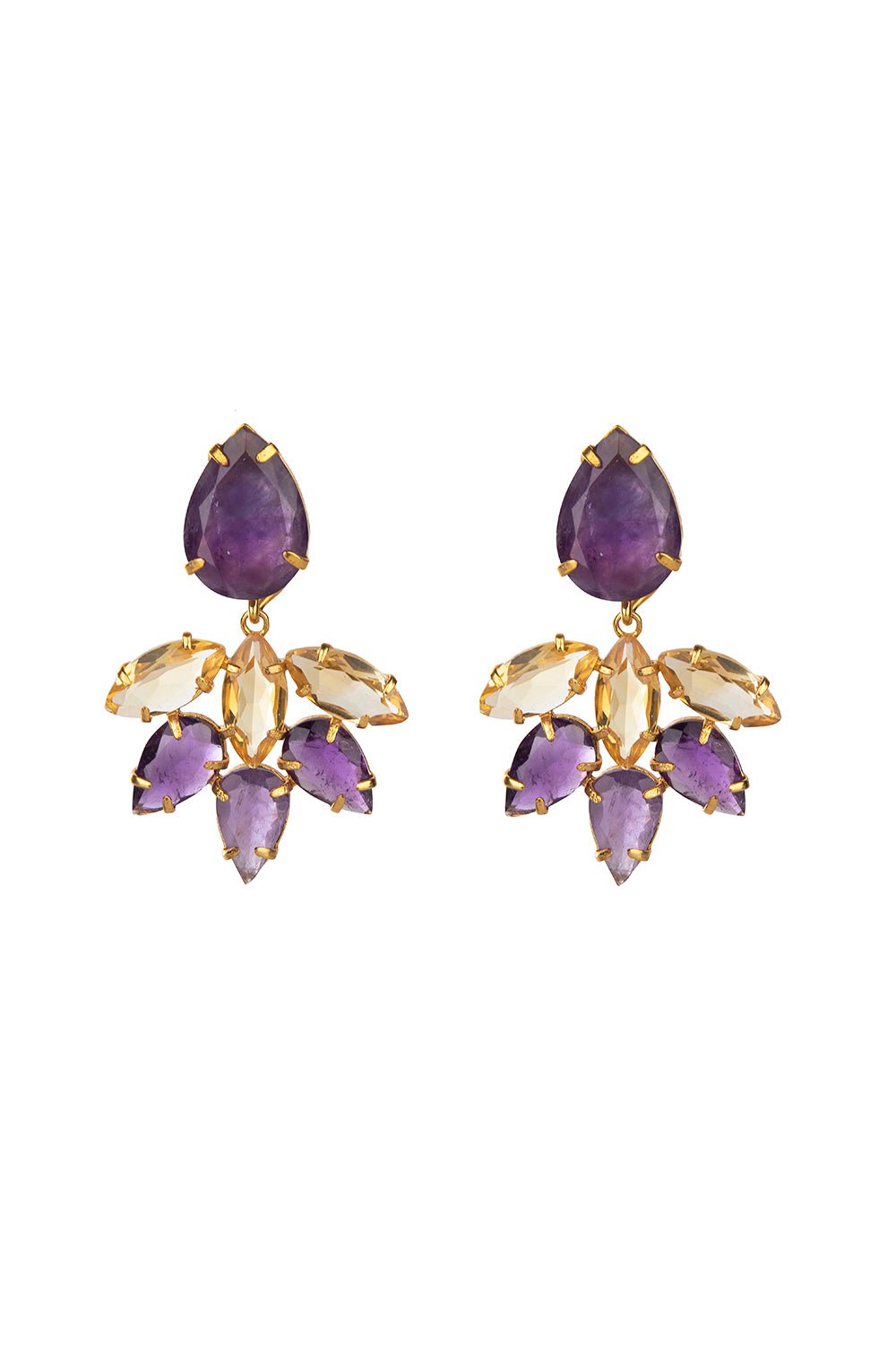 BOUNKIT JEWELRY-Amethyst Citrine Drop Earrings-PRPL/YLW