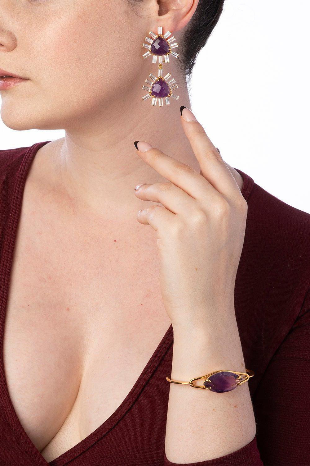 BOUNKIT JEWELRY-Amethyst Cz Baguette Earrings-PURPLE