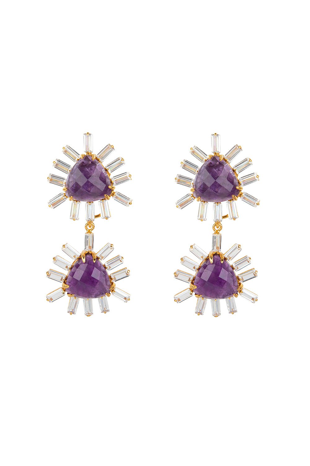BOUNKIT JEWELRY-Amethyst Cz Baguette Earrings-PURPLE