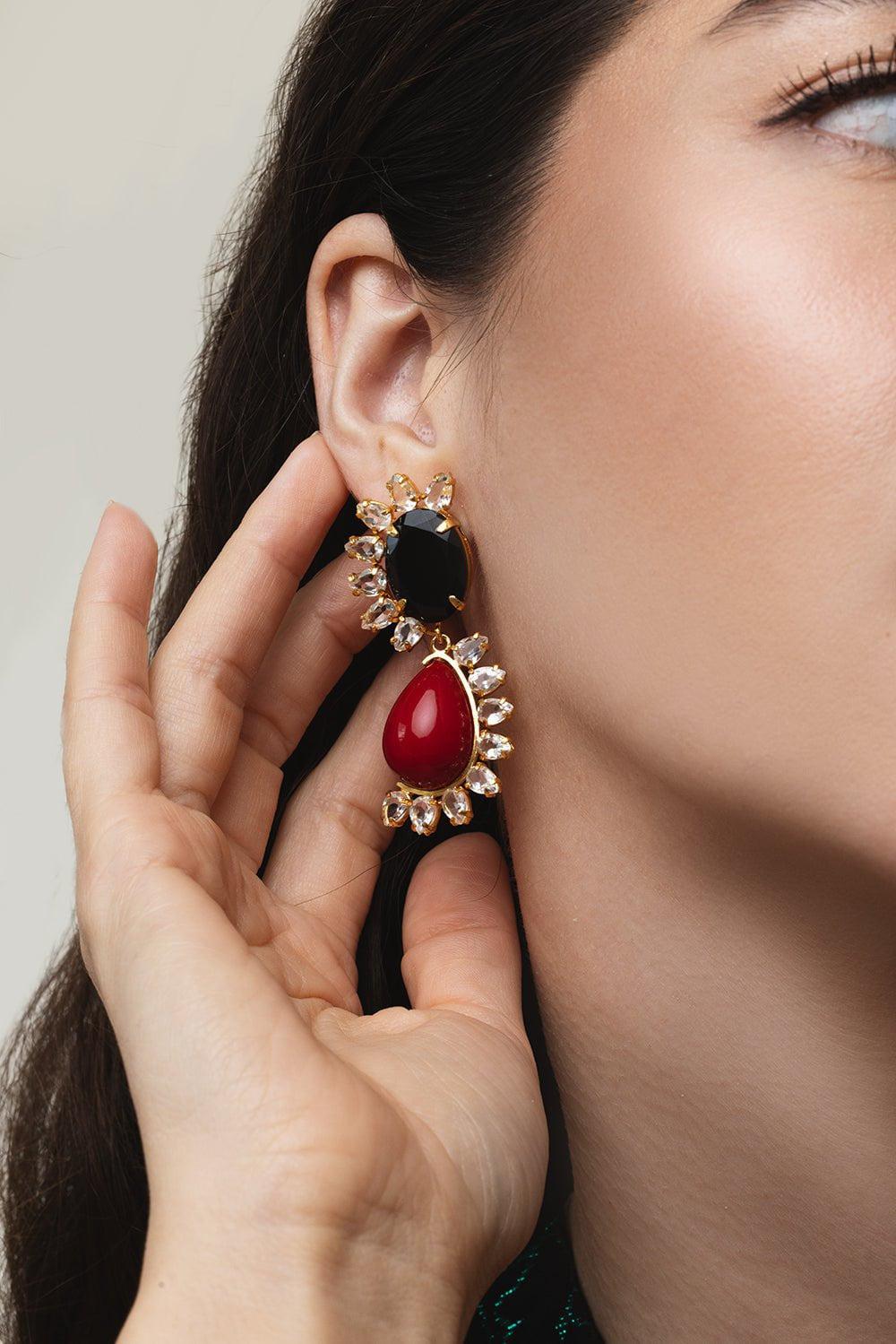 BOUNKIT JEWELRY-Agate Onyx Earrings-RED