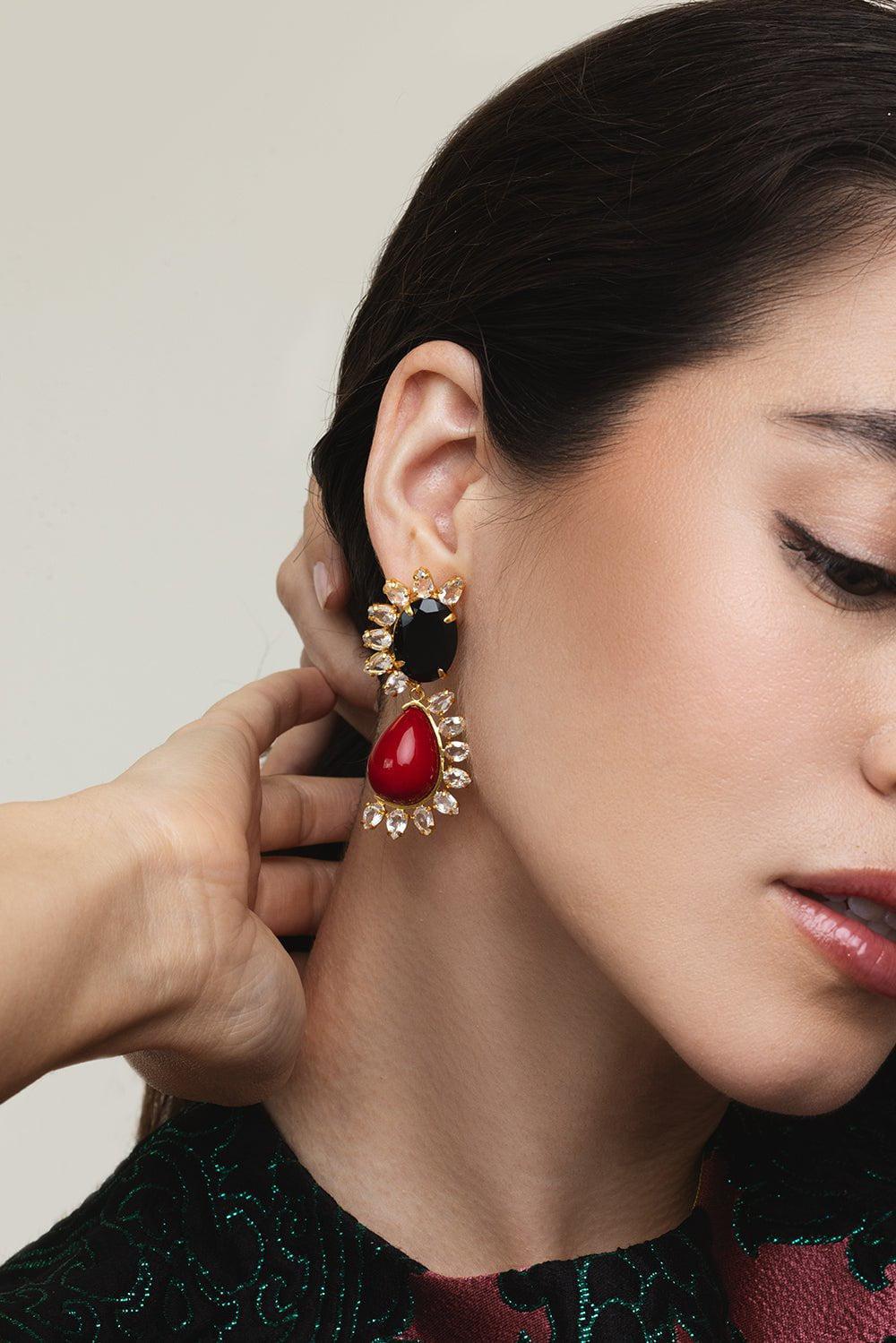 BOUNKIT JEWELRY-Agate Onyx Earrings-RED