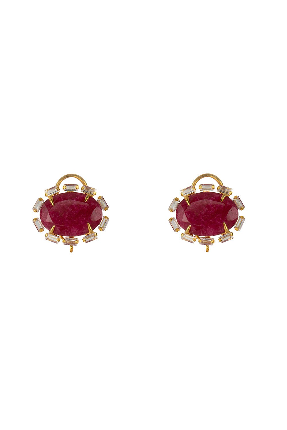 BOUNKIT JEWELRY-Corrundum Baguette Oval Earrings-RED
