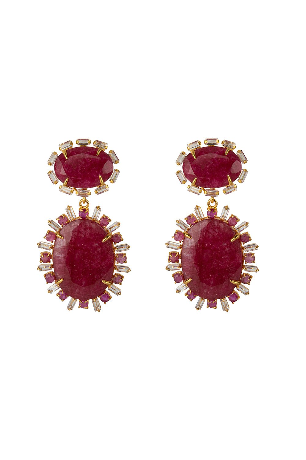 BOUNKIT JEWELRY-Corrundum Baguette Oval Earrings-RED