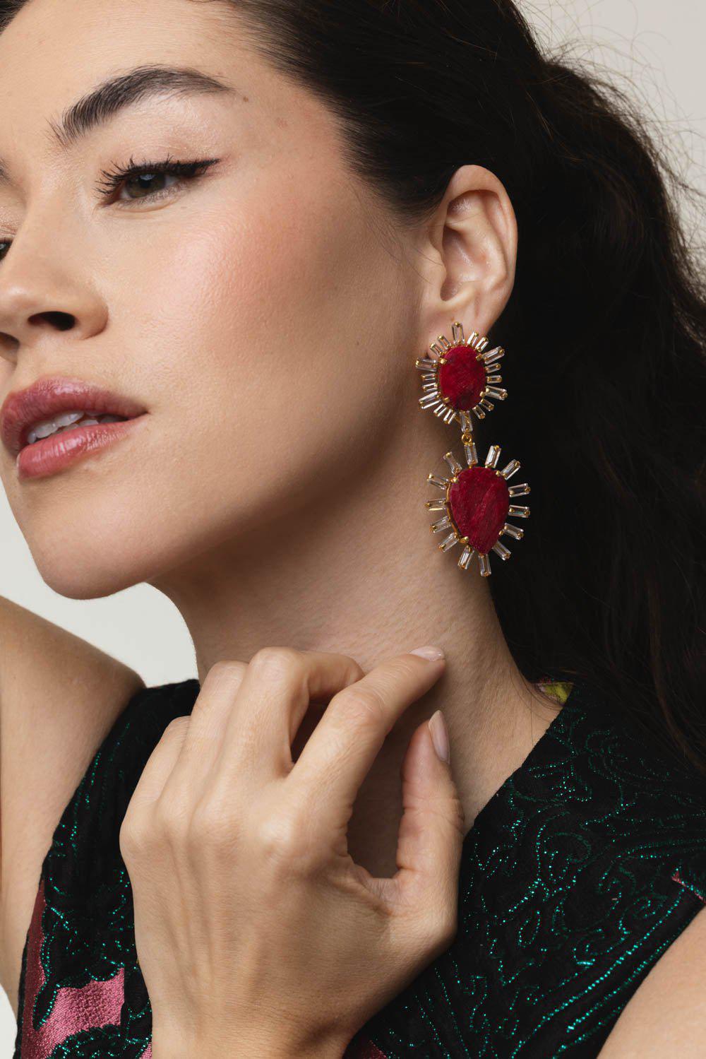 BOUNKIT JEWELRY-Corrundum Cz Earrings-RED