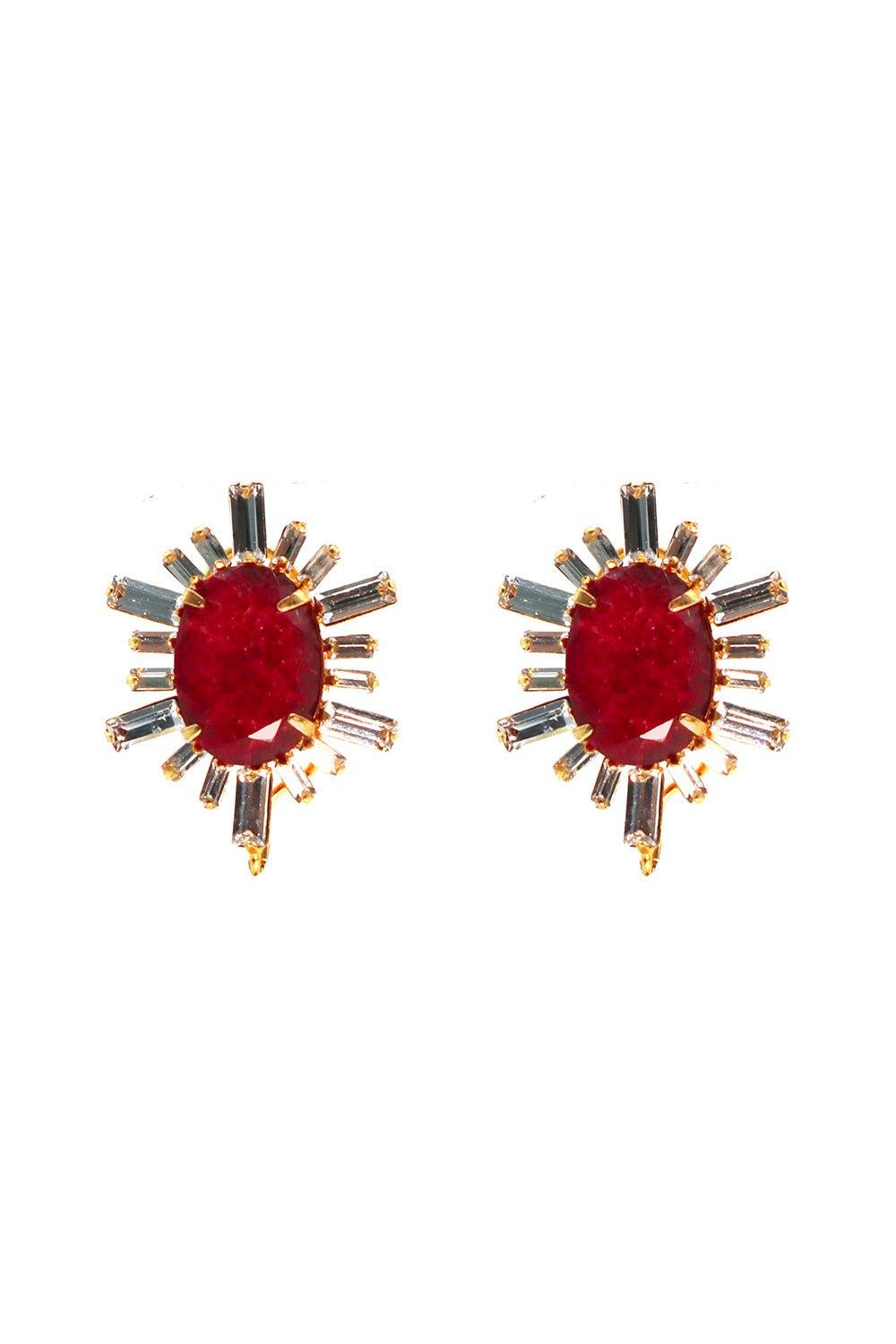 BOUNKIT JEWELRY-Corrundum Cz Earrings-RED