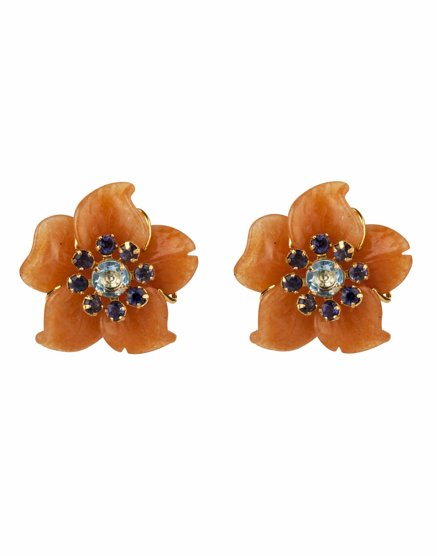 BOUNKIT JEWELRY-Iolite, Blue Topaz & Red Aventurine Flower Earrings-RED