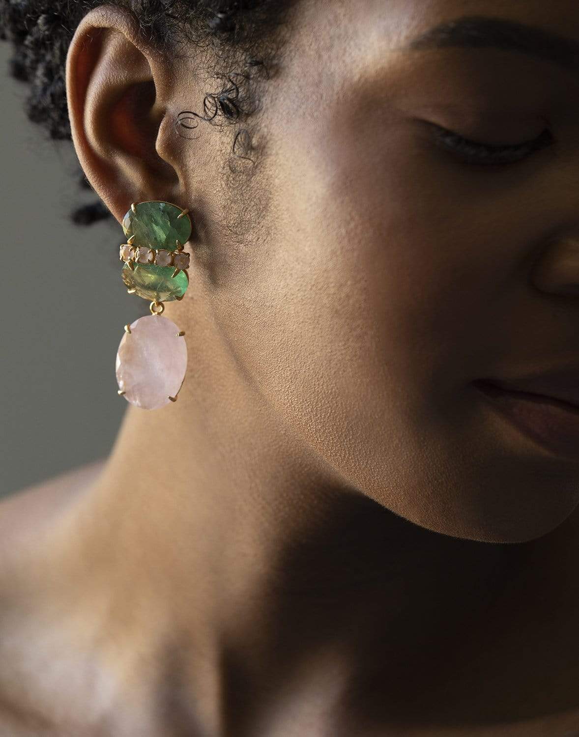 BOUNKIT JEWELRY-2-in-1 Rose Quartz Earrings-ROSE