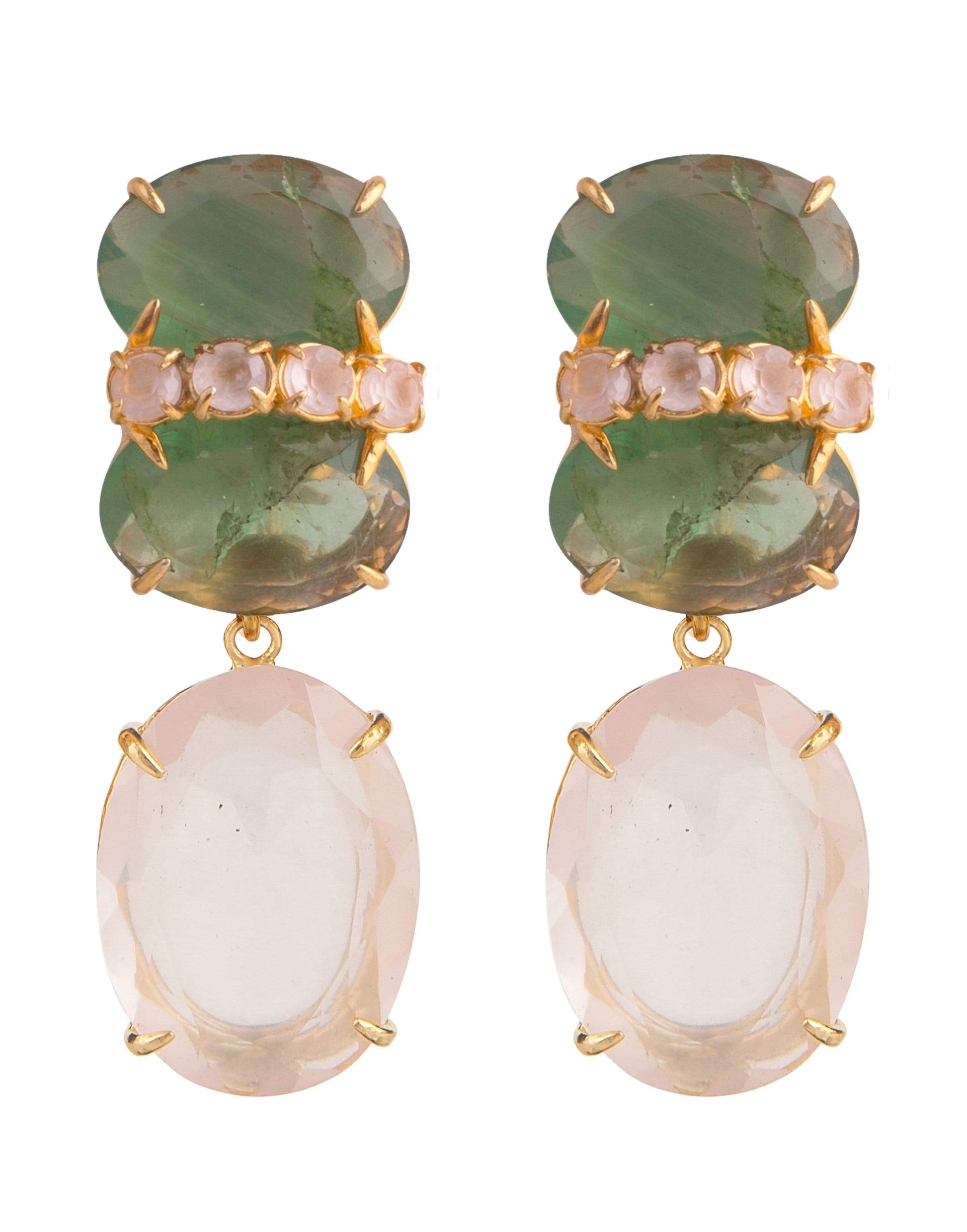 BOUNKIT JEWELRY-2-in-1 Rose Quartz Earrings-ROSE