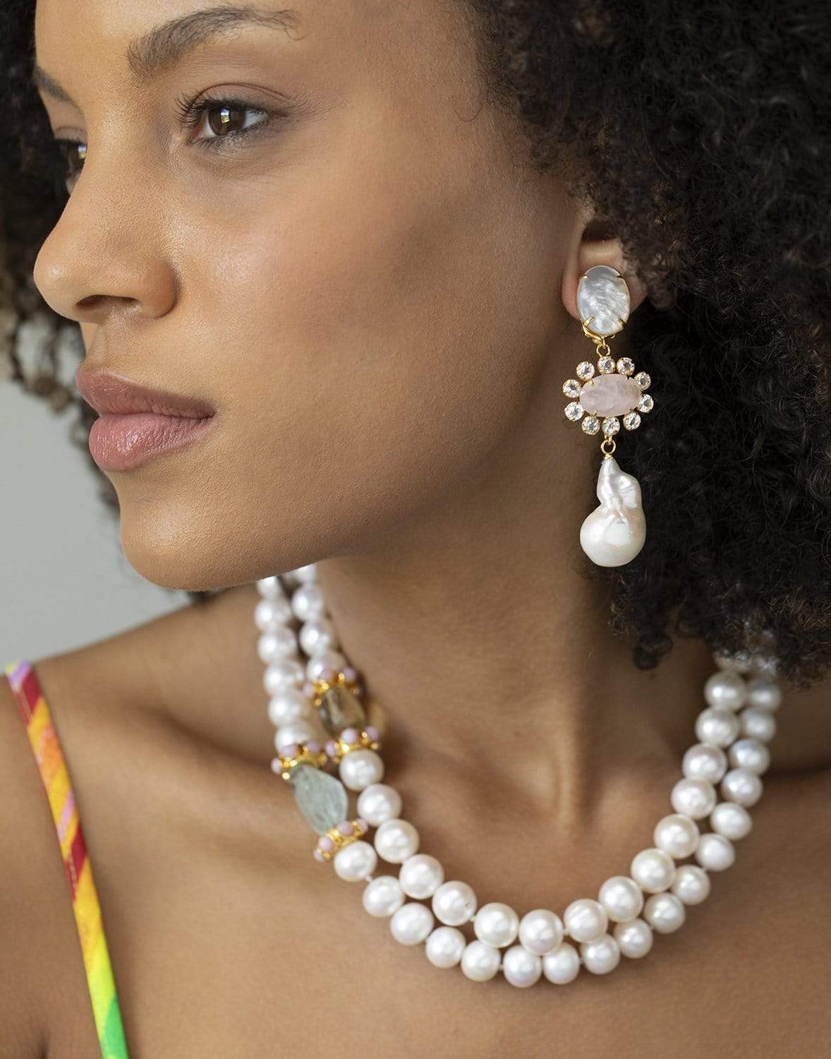 BOUNKIT JEWELRY-4-in-1 Mother of Pearl & Rose Quartz Earrings-ROSE