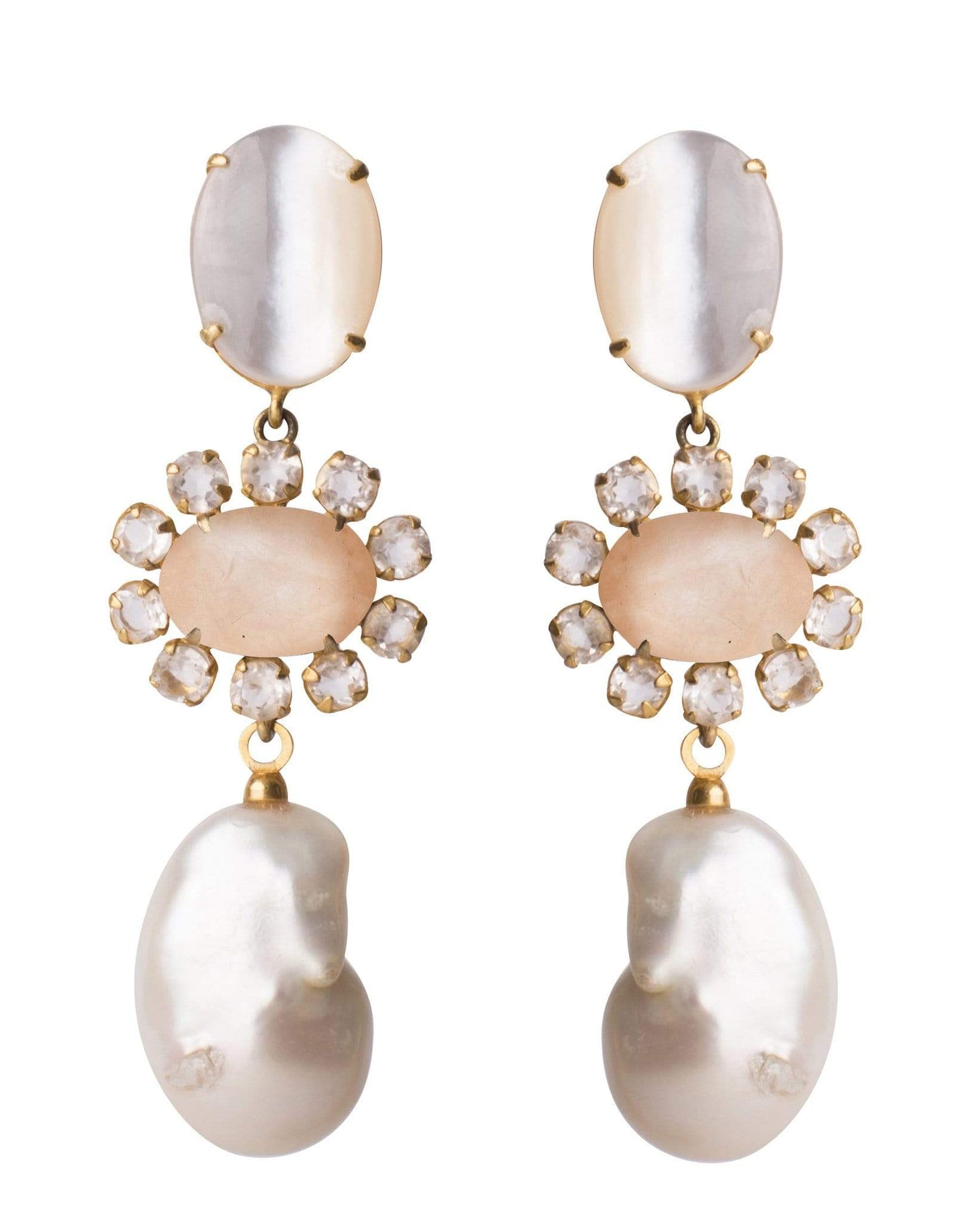 BOUNKIT JEWELRY-4-in-1 Mother of Pearl & Rose Quartz Earrings-ROSE