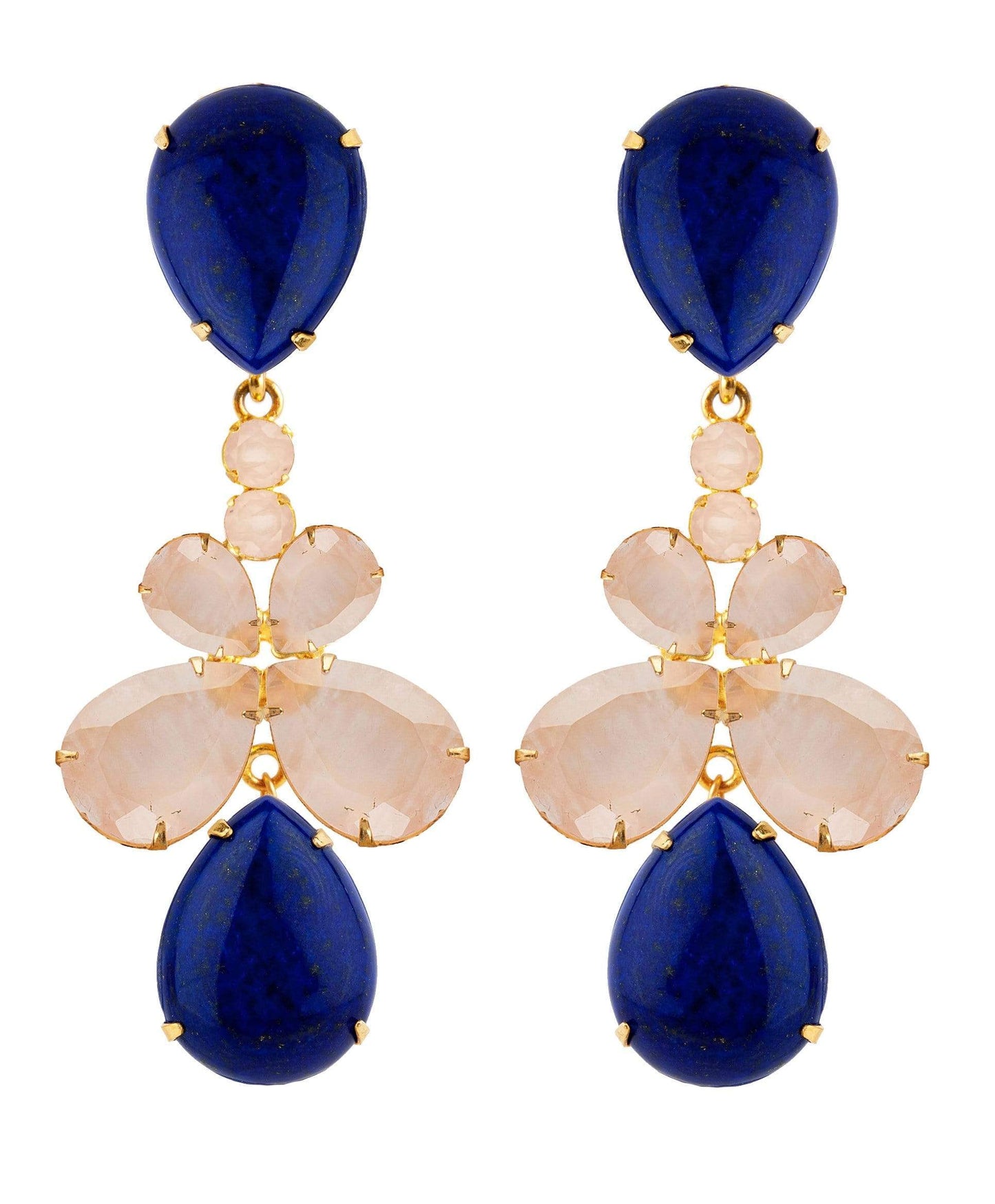BOUNKIT JEWELRY-4-in-1 Rose Quartz and Lapis Earrings-ROSE