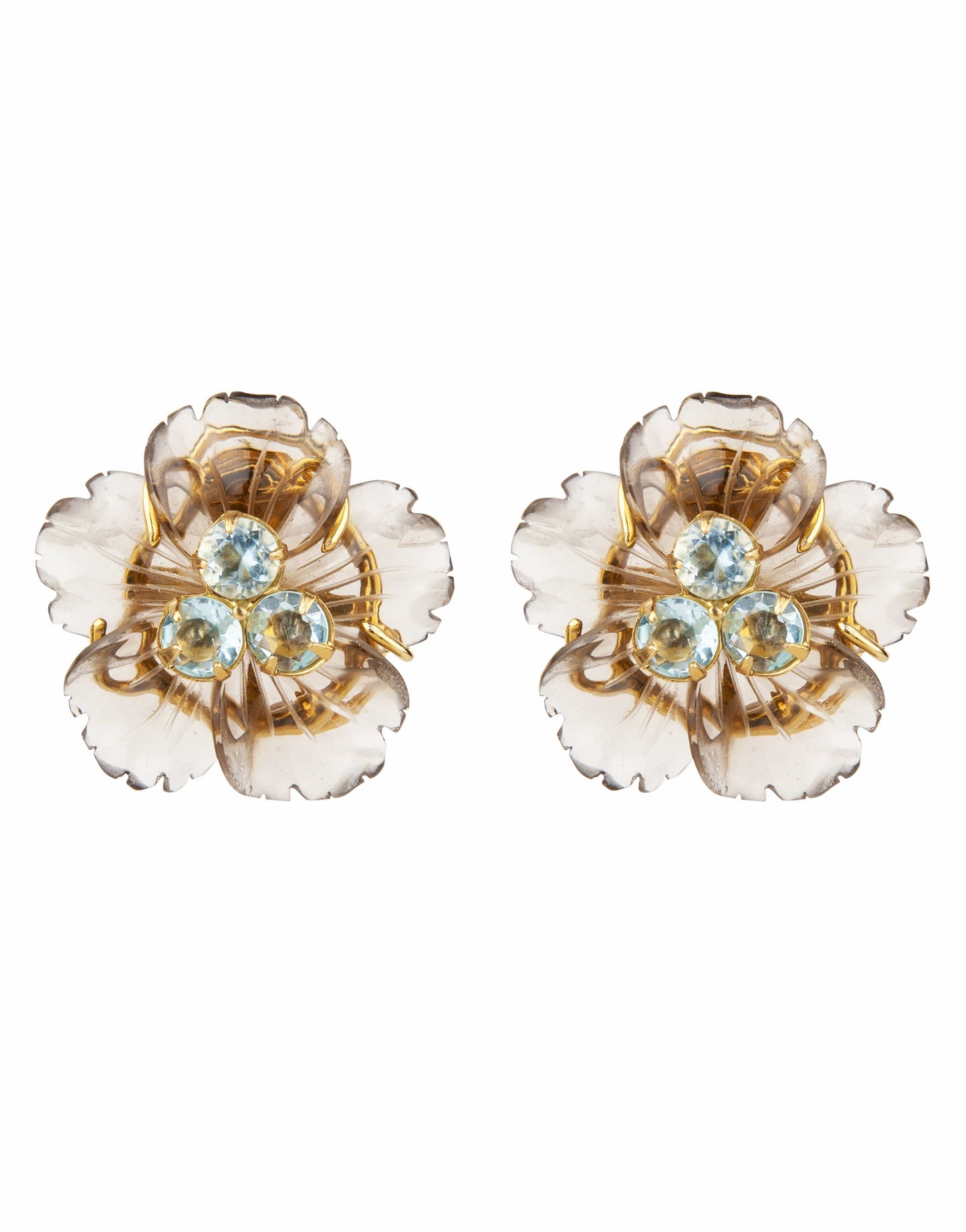 BOUNKIT JEWELRY-Turquoise, Chrysoprase, Blue Topaz & Amethyst Flower Earrings-SMK/BLU