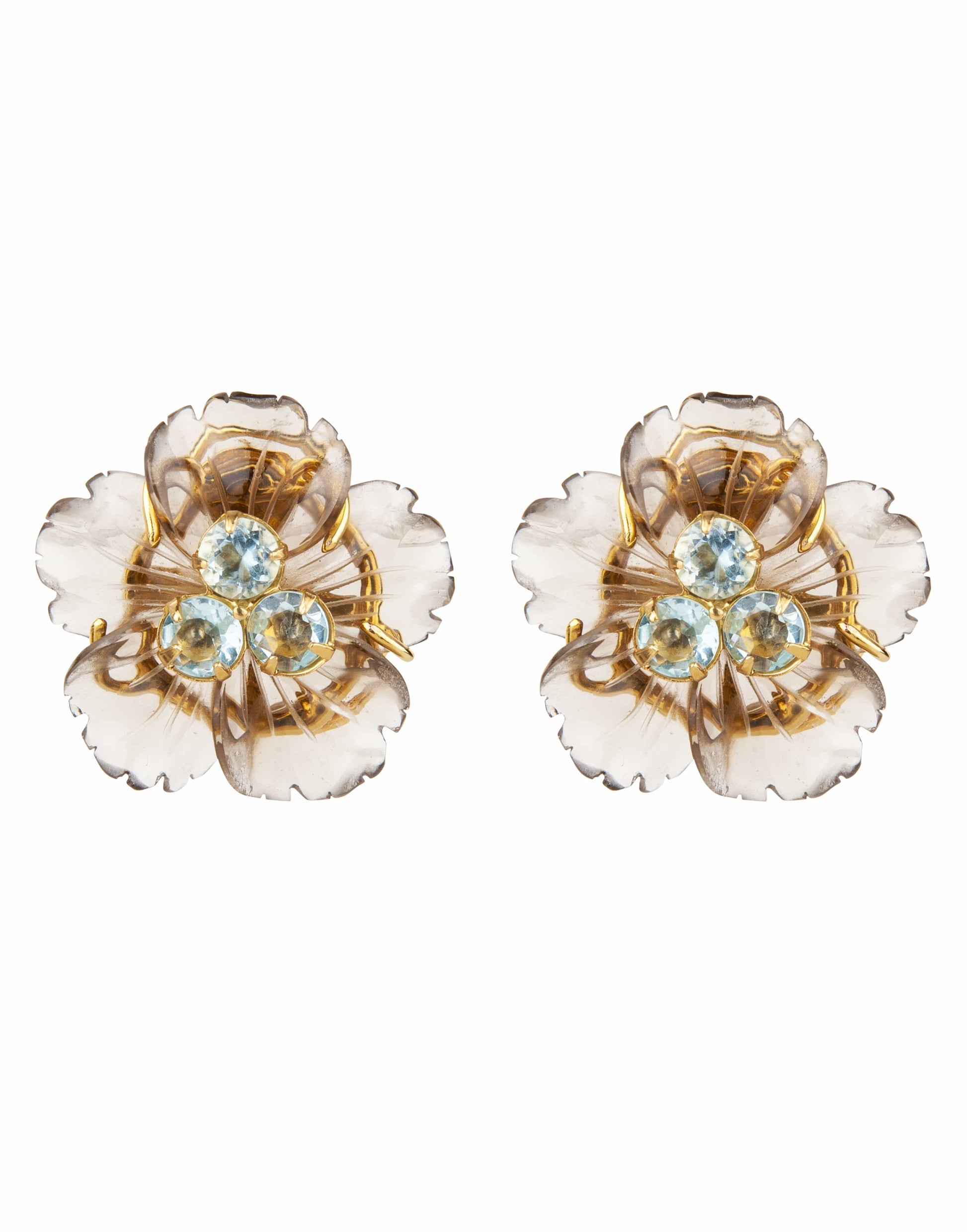 BOUNKIT JEWELRY-Turquoise, Chrysoprase, Blue Topaz & Amethyst Flower Earrings-SMK/BLU