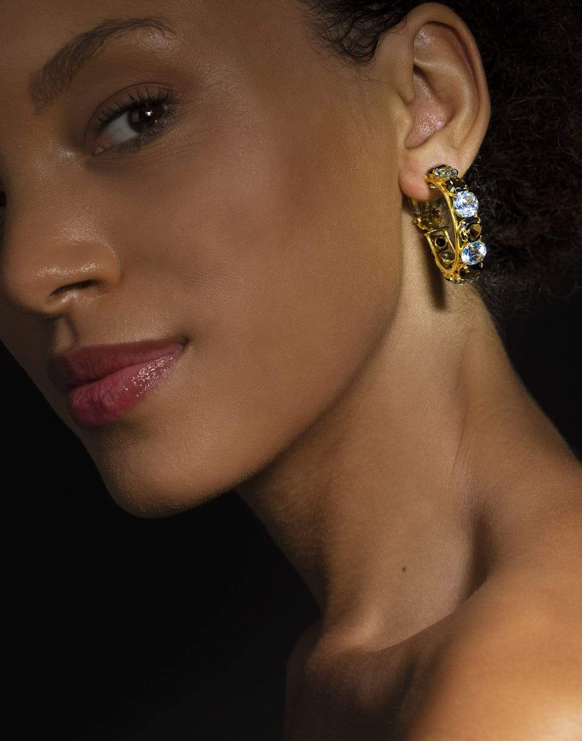 BOUNKIT JEWELRY-Smoky Topaz & Blue Quartz Hoops-SMOKYBLU