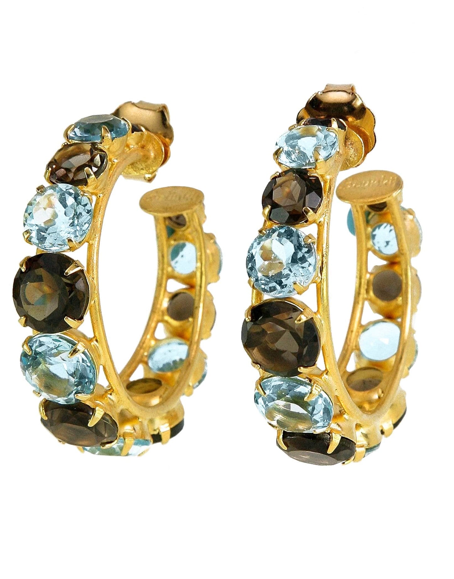 BOUNKIT JEWELRY-Smoky Topaz & Blue Quartz Hoops-SMOKYBLU