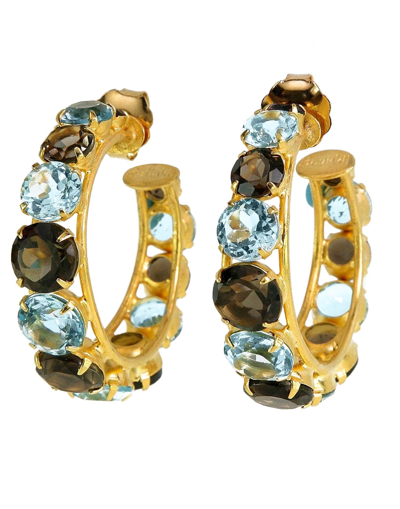 BOUNKIT JEWELRY-Smoky Topaz & Blue Quartz Hoops-SMOKYBLU