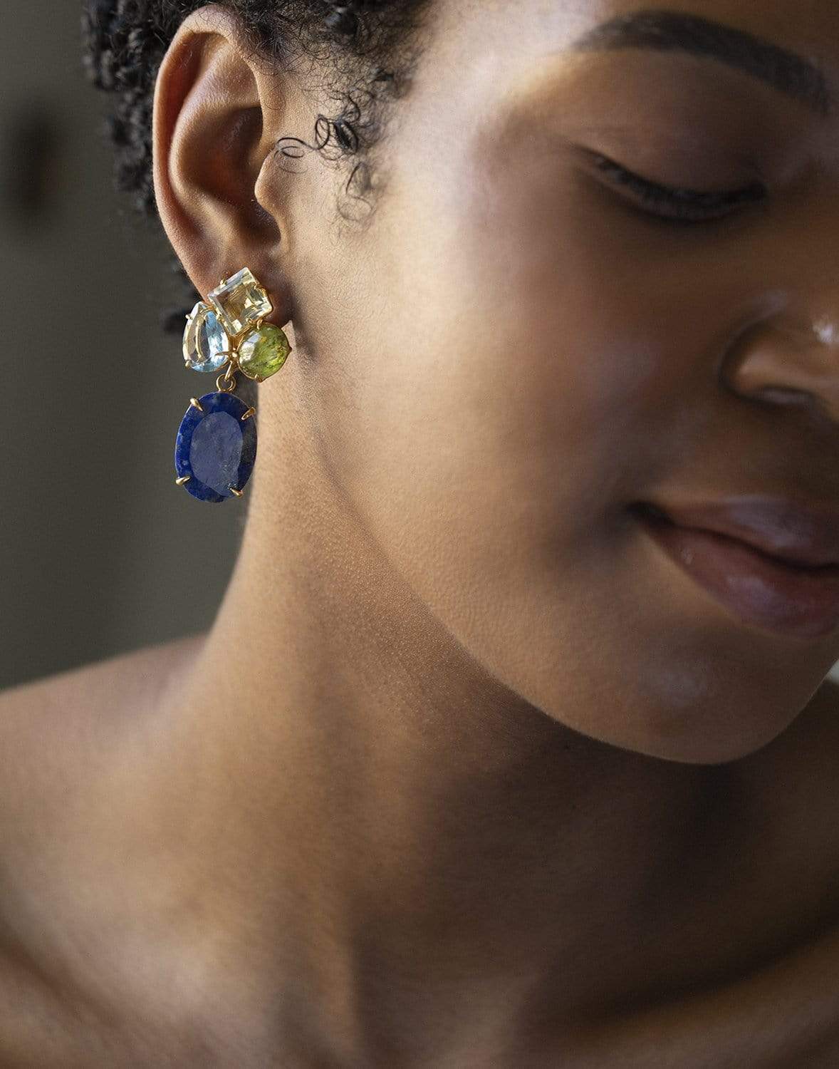BOUNKIT JEWELRY-2-in-1 Lapis & Quartz Earrings-TURQ
