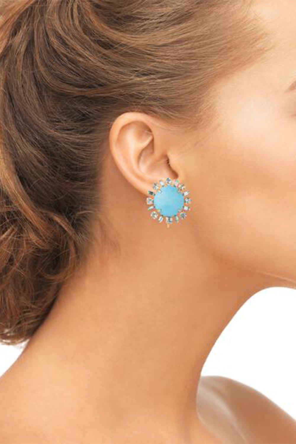 BOUNKIT JEWELRY-Topaz Turquoise Button Earrings-TURQ/BLU