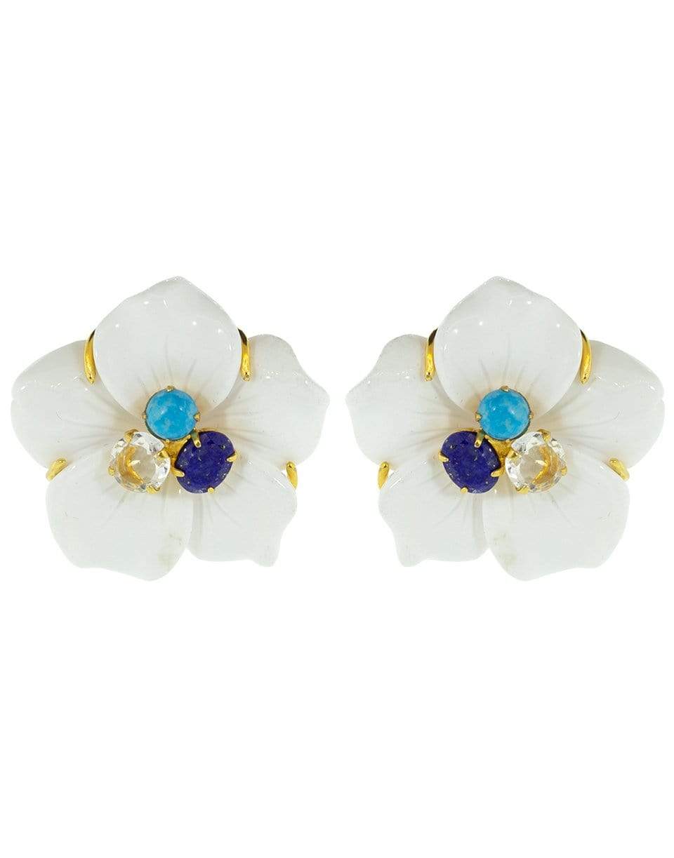 BOUNKIT JEWELRY-Carved Flower Earrings-TURQ/WHT