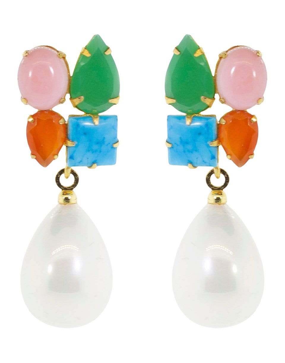 BOUNKIT JEWELRY-Multi Stone Clip-On Earrings-TURQ/WHT