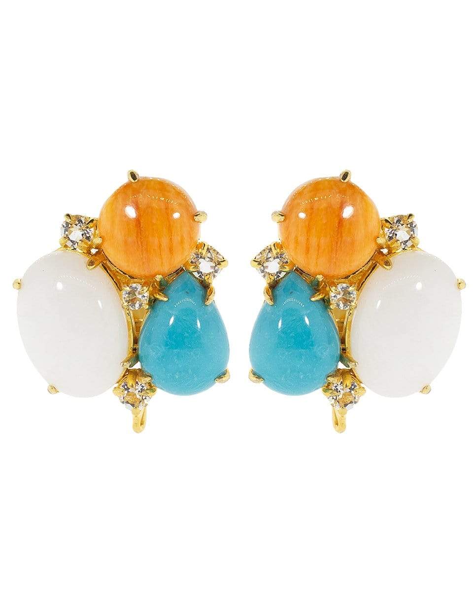 BOUNKIT JEWELRY-White Agate Clip Earrings-TURQ/WHT
