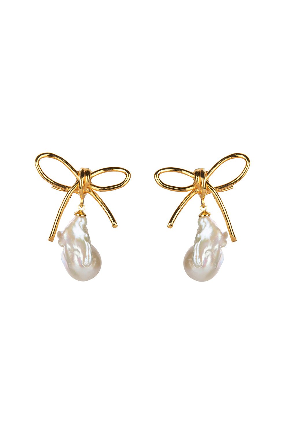 BOUNKIT JEWELRY-Baroque Pearl Bow Earrings-WHITE