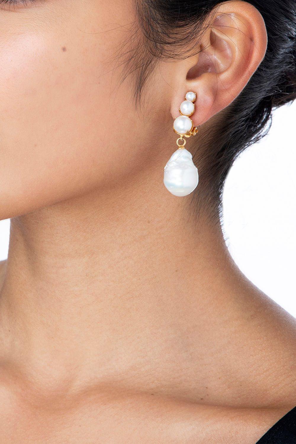 BOUNKIT JEWELRY-Baroque Pearl Drop Earrings-WHITE