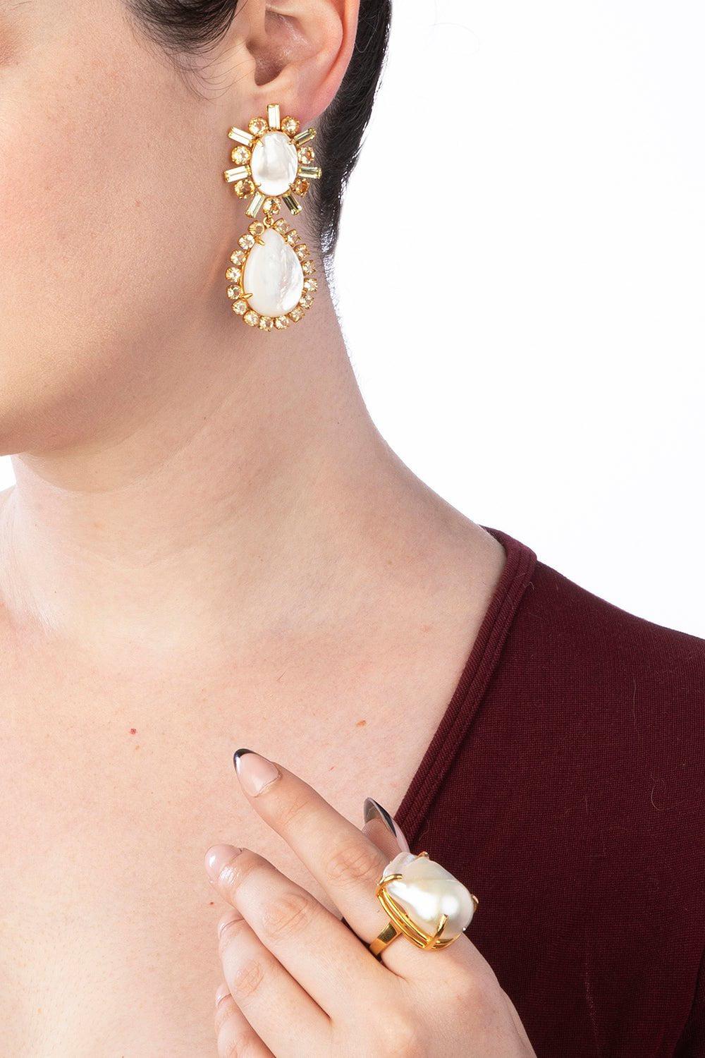 BOUNKIT JEWELRY-Citrine Baguette Oval Earrings-WHITE