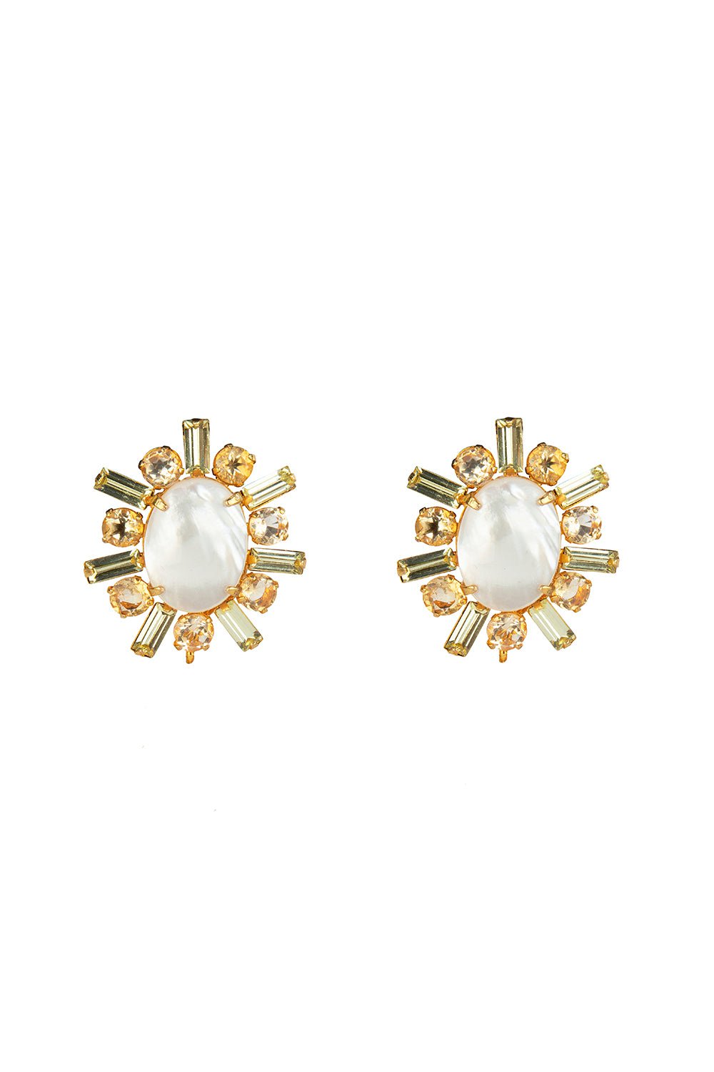 BOUNKIT JEWELRY-Citrine Baguette Oval Earrings-WHITE