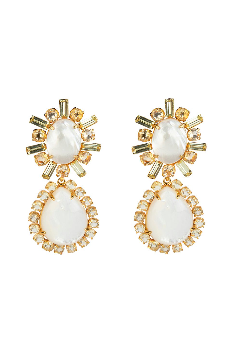 BOUNKIT JEWELRY-Citrine Baguette Oval Earrings-WHITE