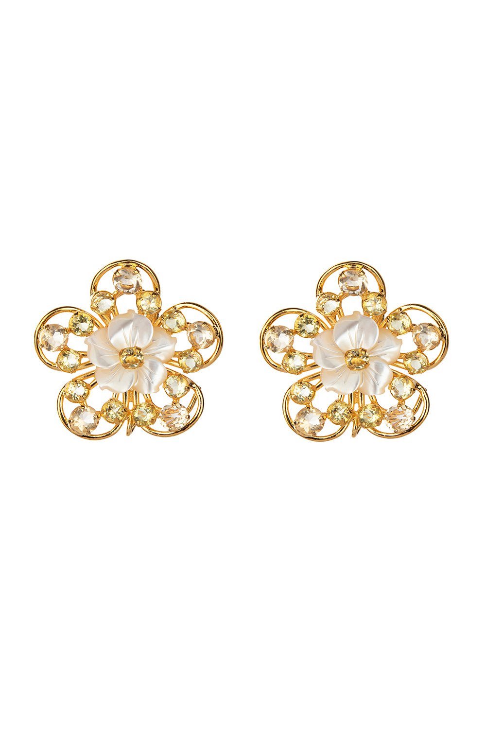 BOUNKIT JEWELRY-Lemon Quartz Flower Earrings-WHITE