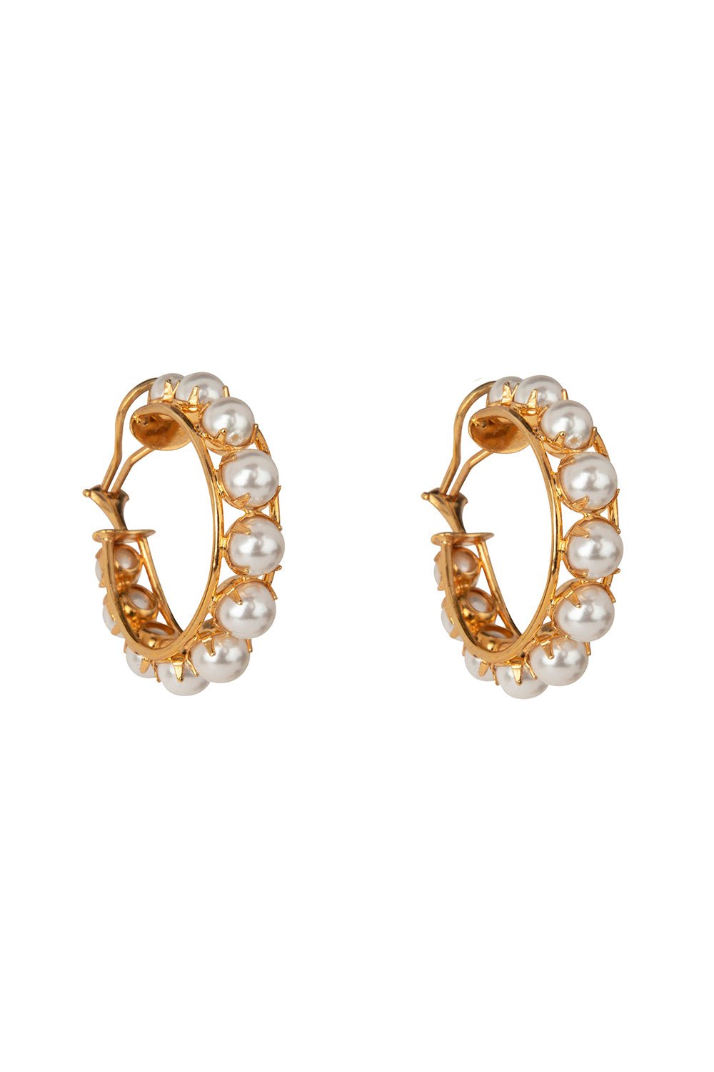 BOUNKIT JEWELRY-Medium Pearl Hoop Earrings-WHITE