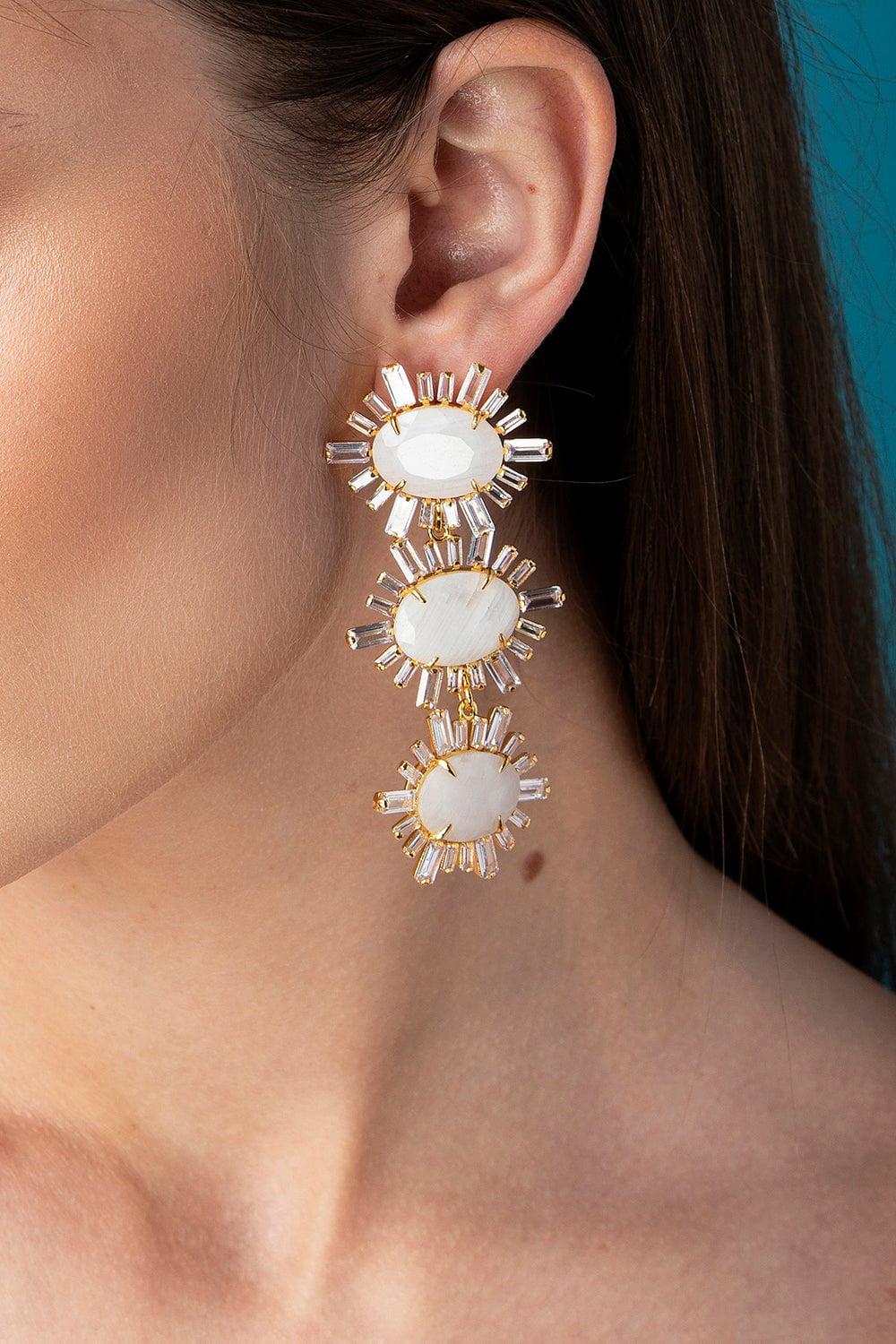 BOUNKIT JEWELRY-Moonstone Clear Quartz Baguette Earrings-WHITE