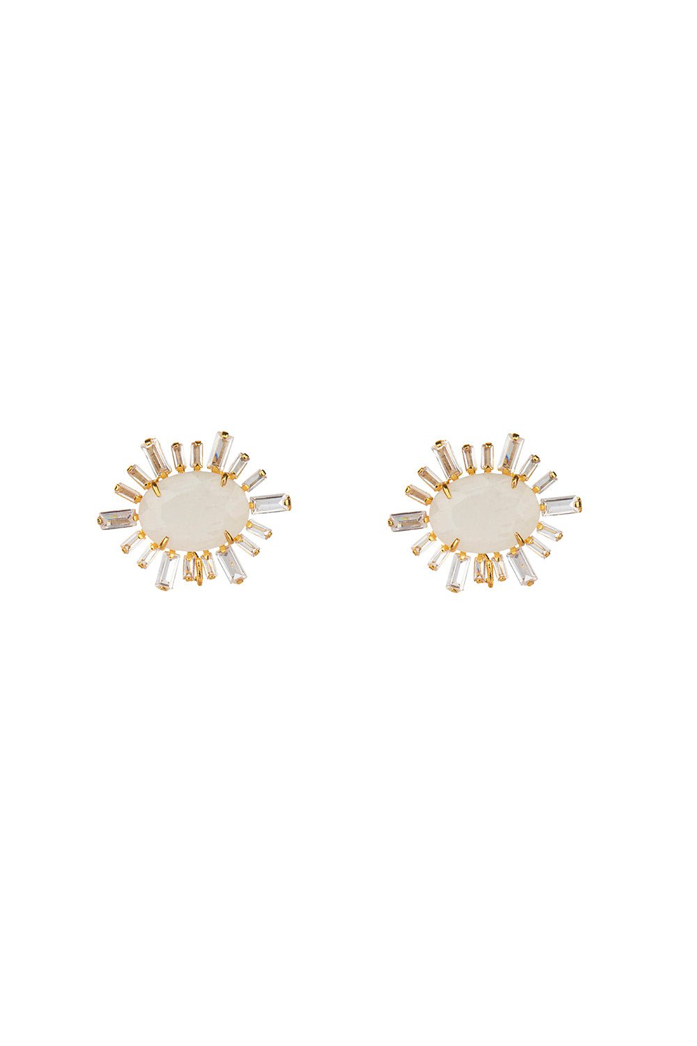 BOUNKIT JEWELRY-Moonstone Clear Quartz Baguette Earrings-WHITE