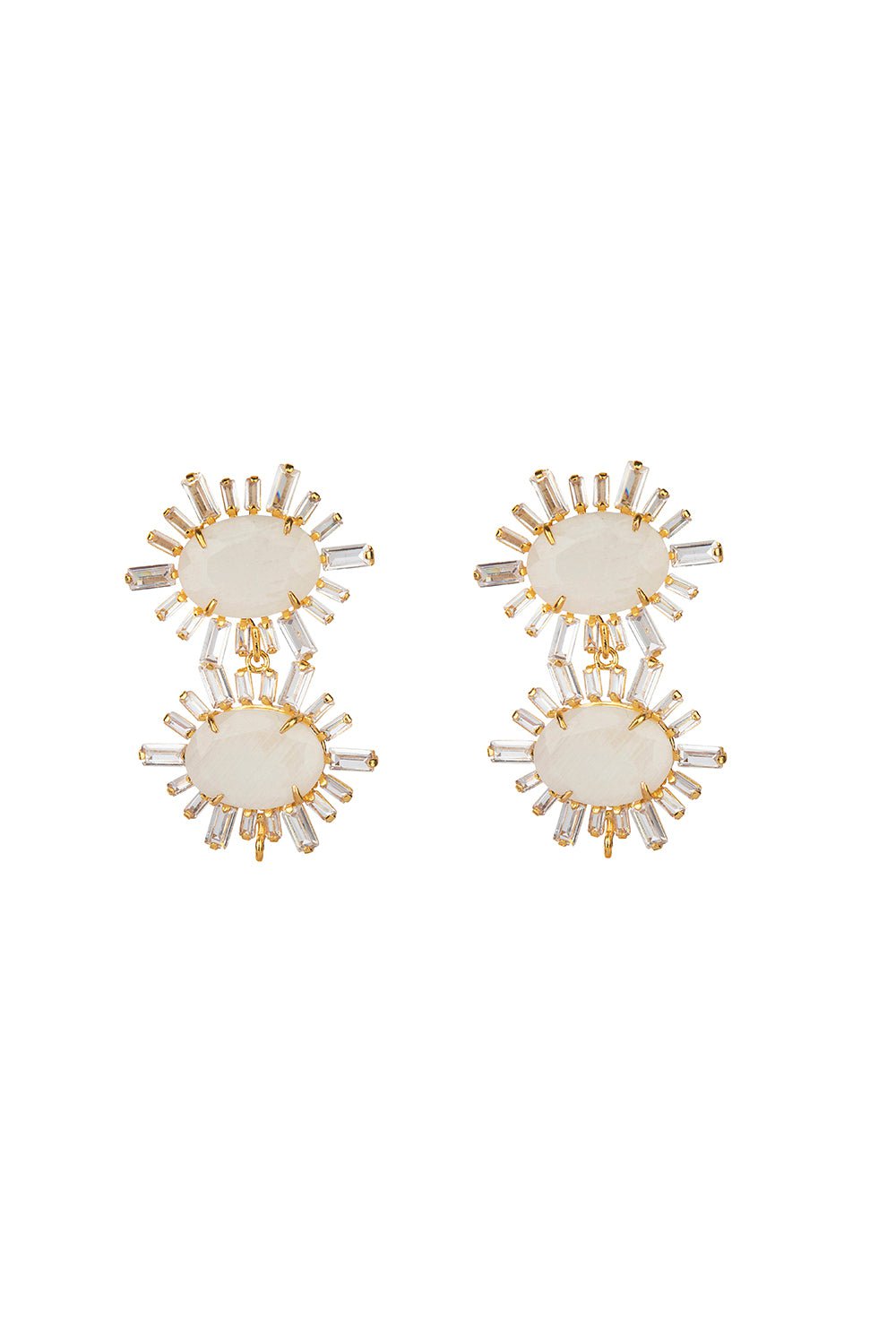 BOUNKIT JEWELRY-Moonstone Clear Quartz Baguette Earrings-WHITE