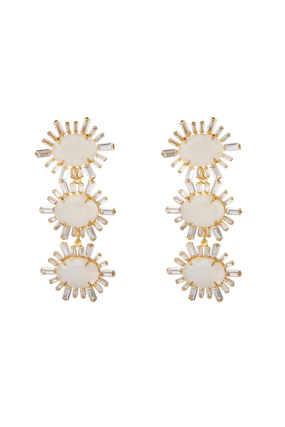 BOUNKIT JEWELRY-Moonstone Clear Quartz Baguette Earrings-WHITE