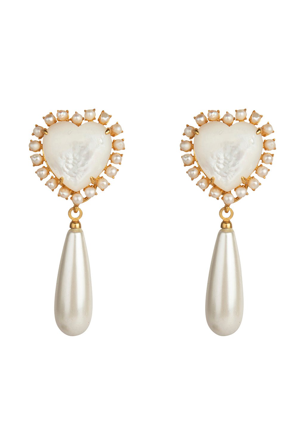 BOUNKIT JEWELRY-Pearl Heart Drop Earrings-WHITE