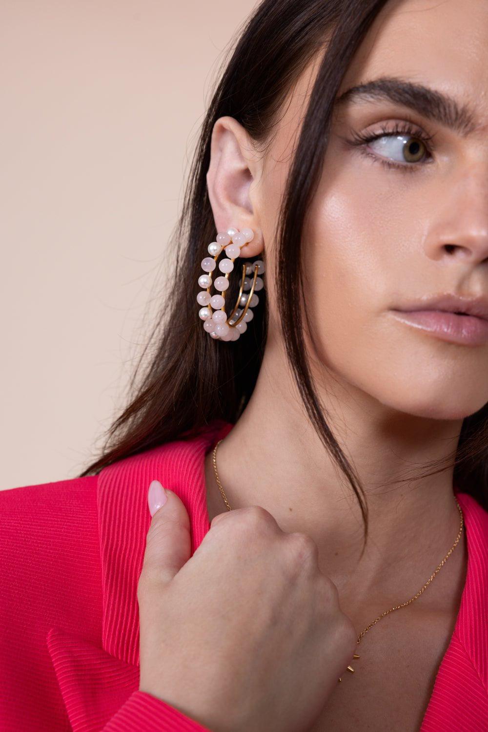 BOUNKIT JEWELRY-Pearl Hoop Earrings-WHITE