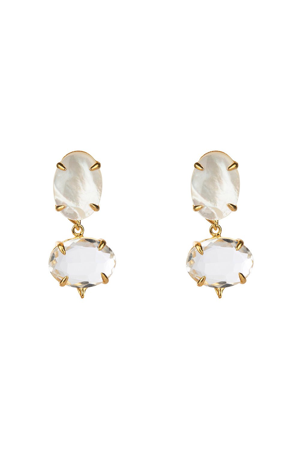 BOUNKIT JEWELRY-Quartz Pearl Three Drop Earrings-WHITE