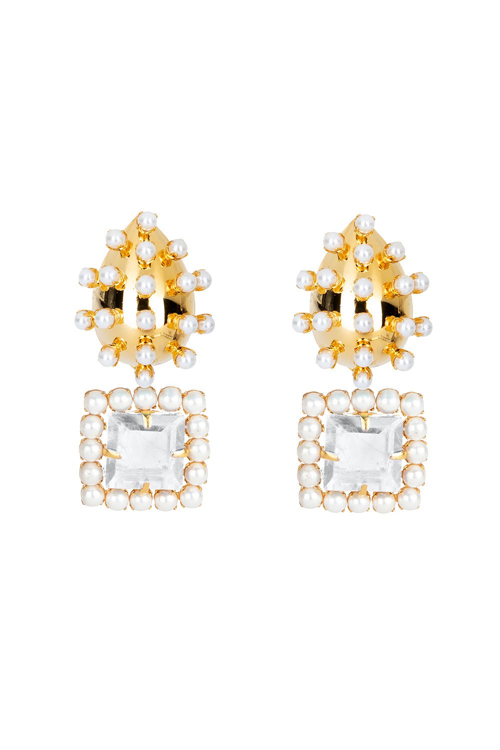 BOUNKIT JEWELRY-Studded Pearl Quartz Earrings-WHITE