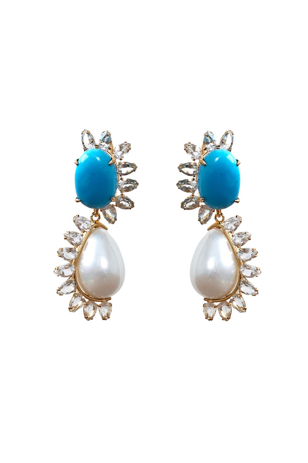 BOUNKIT JEWELRY-Turquoise Pearl Drop Earrings-WHITE