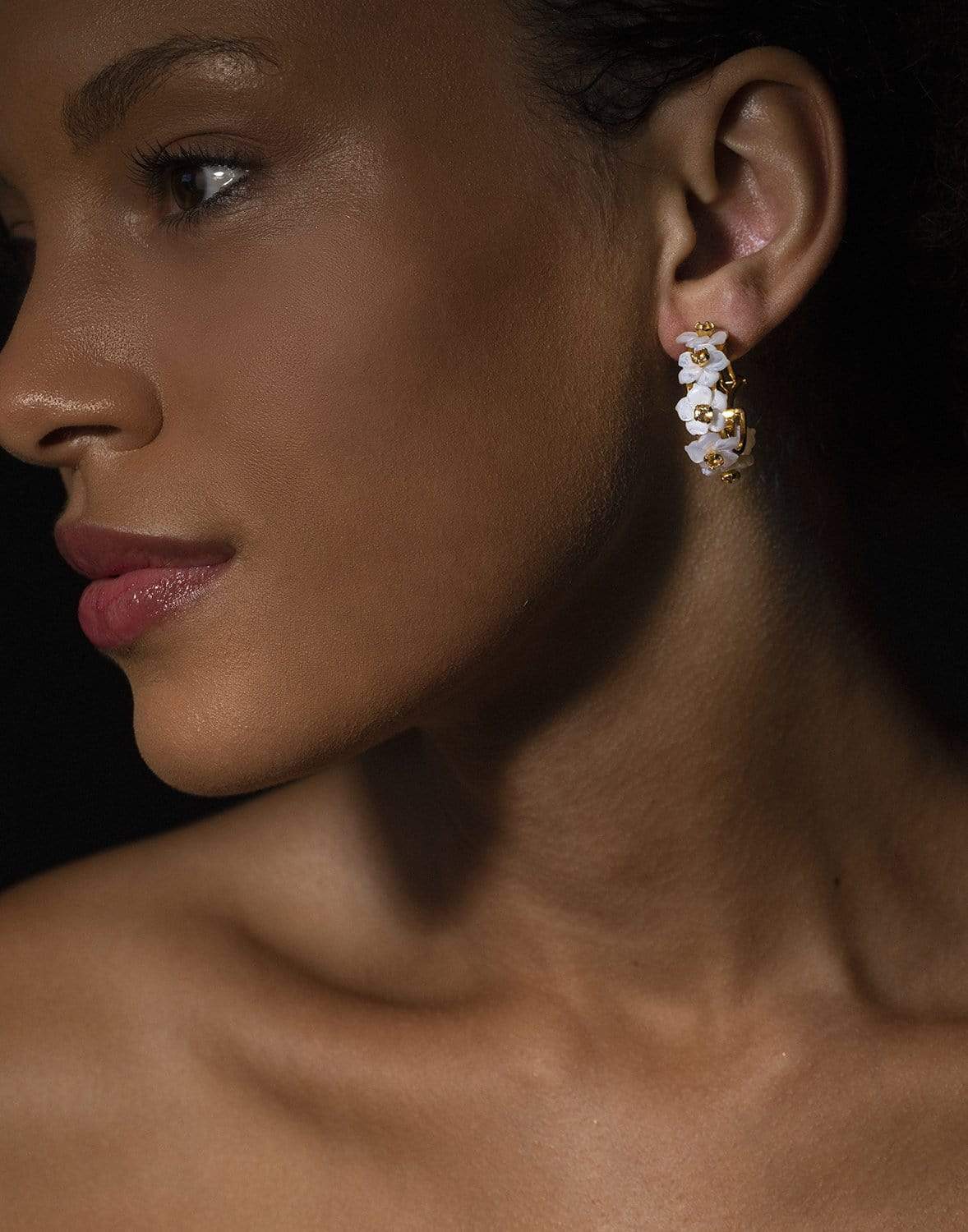 BOUNKIT JEWELRY-Mother of Pearl & Citrine Flower Hoops-WHTE