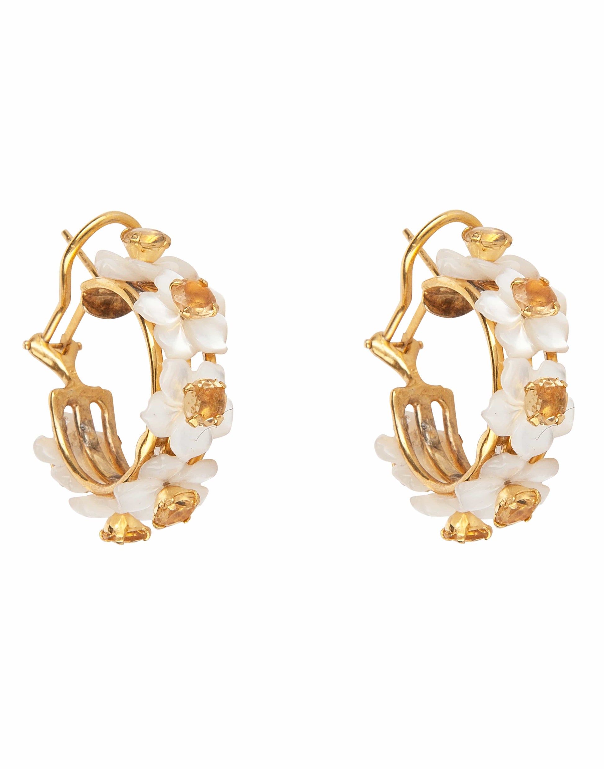 BOUNKIT JEWELRY-Mother of Pearl & Citrine Flower Hoops-WHTE