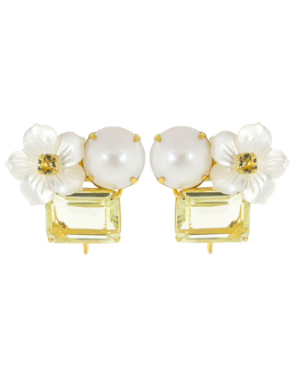 BOUNKIT JEWELRY-Quartz And Mother Of Pearl Earrings-WHT/YLLW