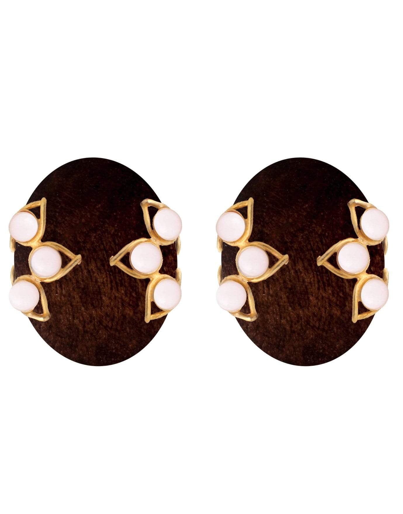 BOUNKIT JEWELRY-White Agate & Wood Drop Earrings-WOOD