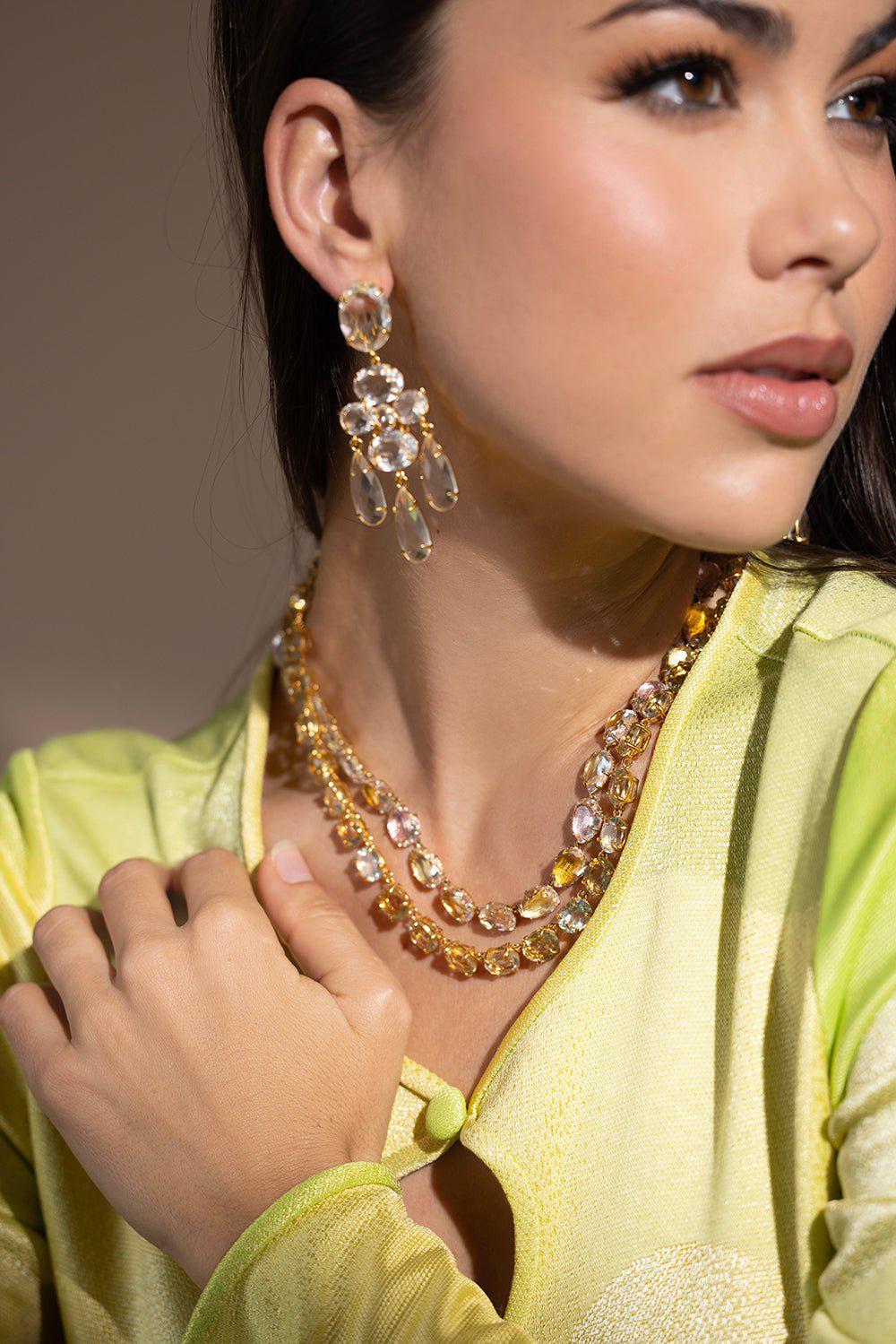 BOUNKIT JEWELRY-Clear Quartz Chandelier Earrings-YELLOW