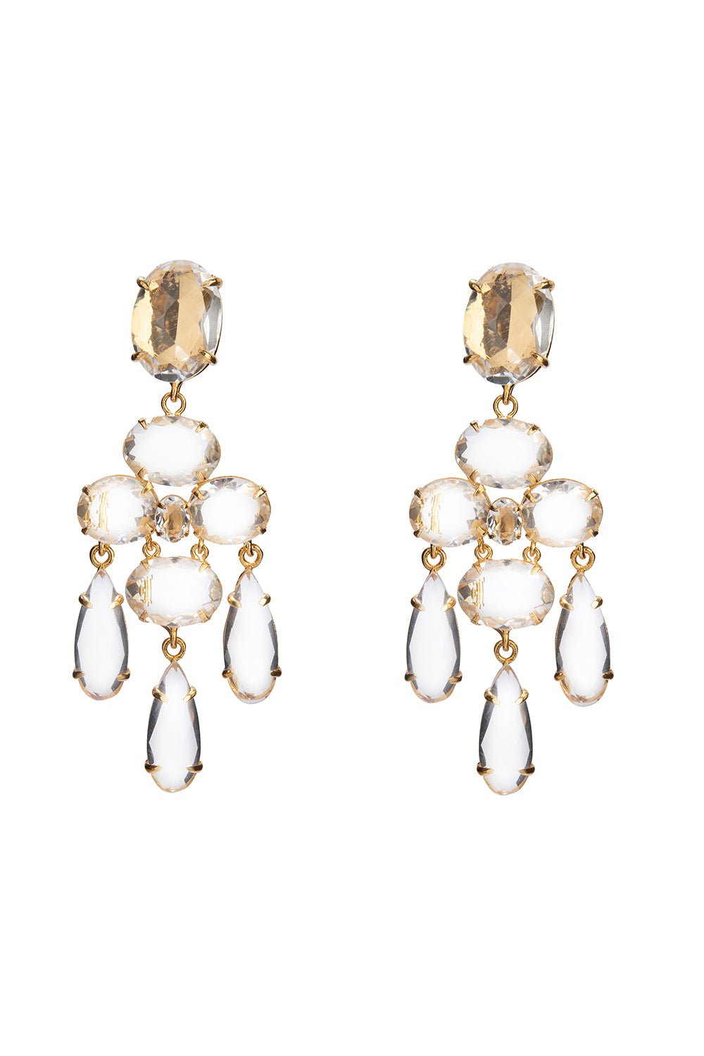 BOUNKIT JEWELRY-Clear Quartz Chandelier Earrings-YELLOW