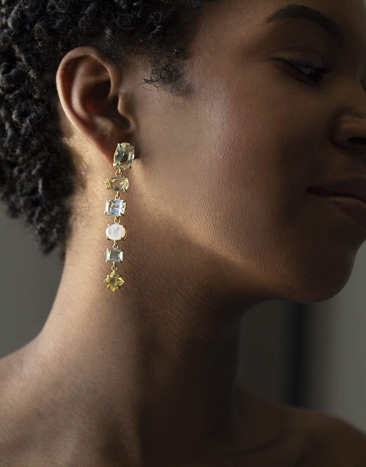 BOUNKIT JEWELRY-4-in-1 Fluorite, Lemon & Blue Quartz Earrings-YELLOW GOLD